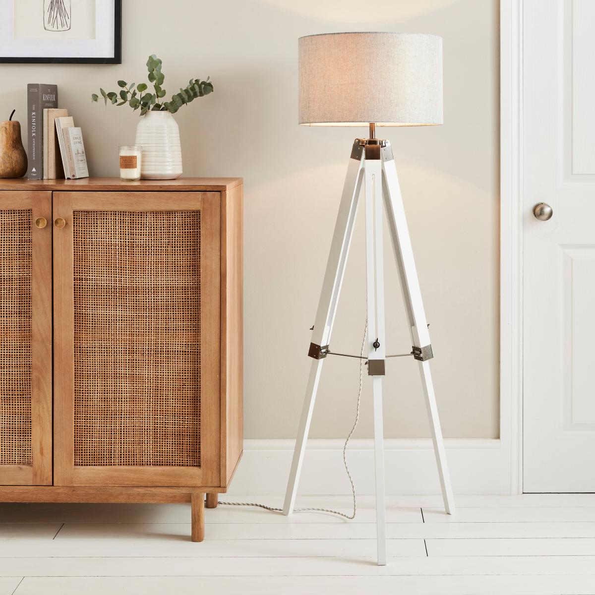 Trio Tripod Floor Lamp, Satin Nickel White – image 2