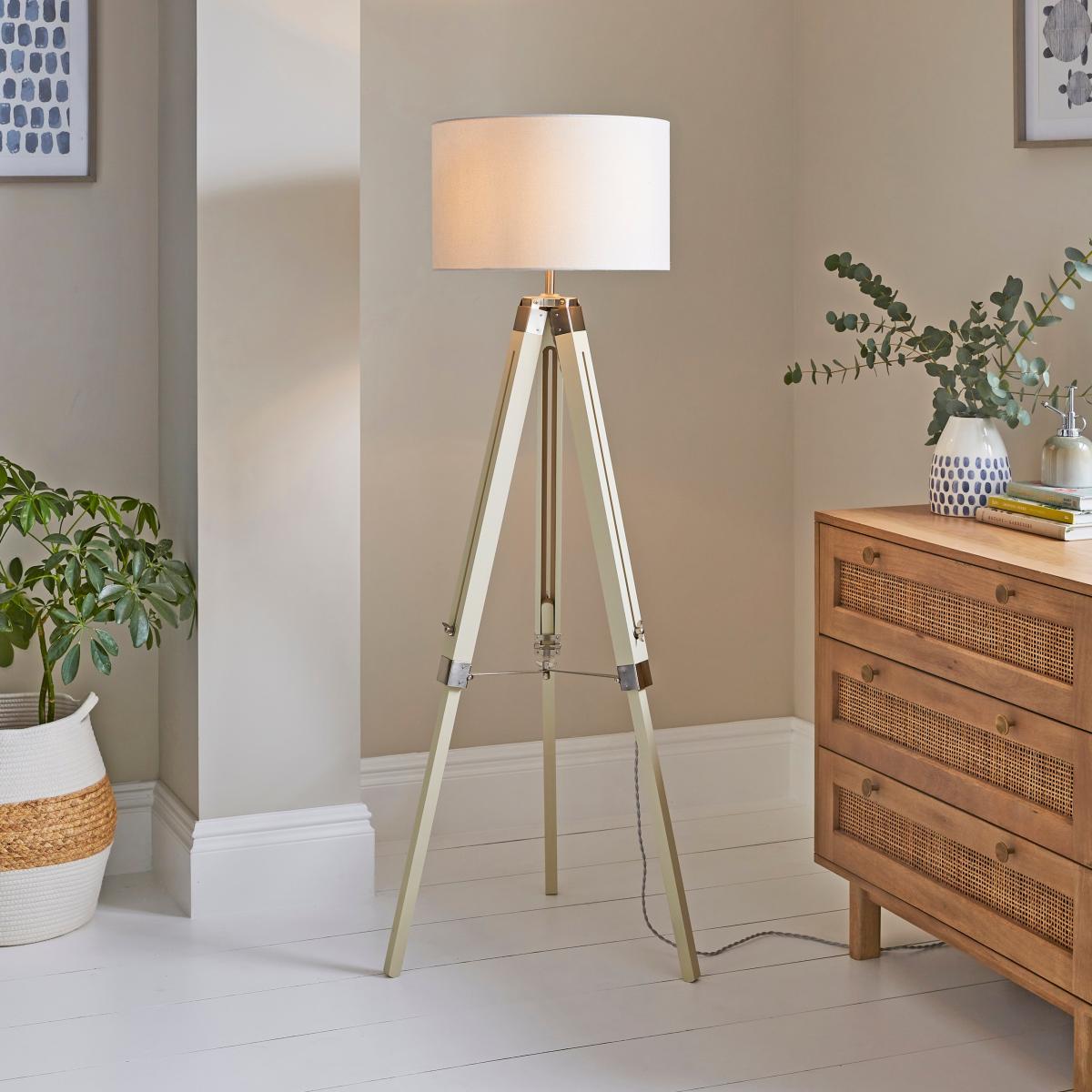 Trio Tripod Floor Lamp, Satin Nickel White – image 1