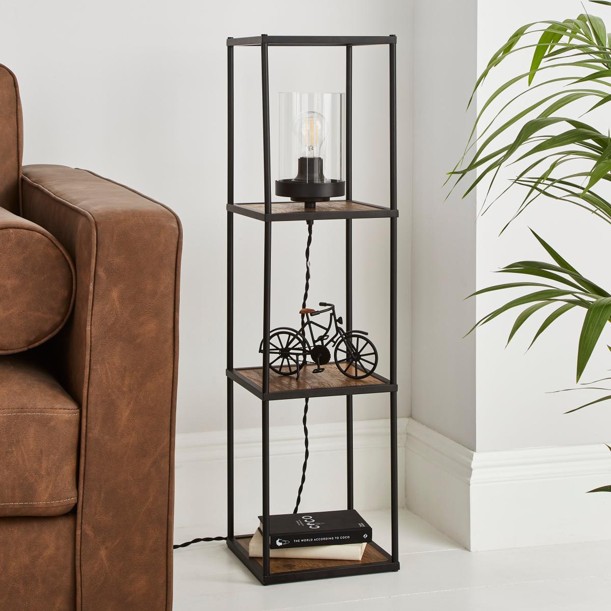 Fulton Midi Shelved Floor Lamp Rustic Pine and Black Pine (Brown) – image 2