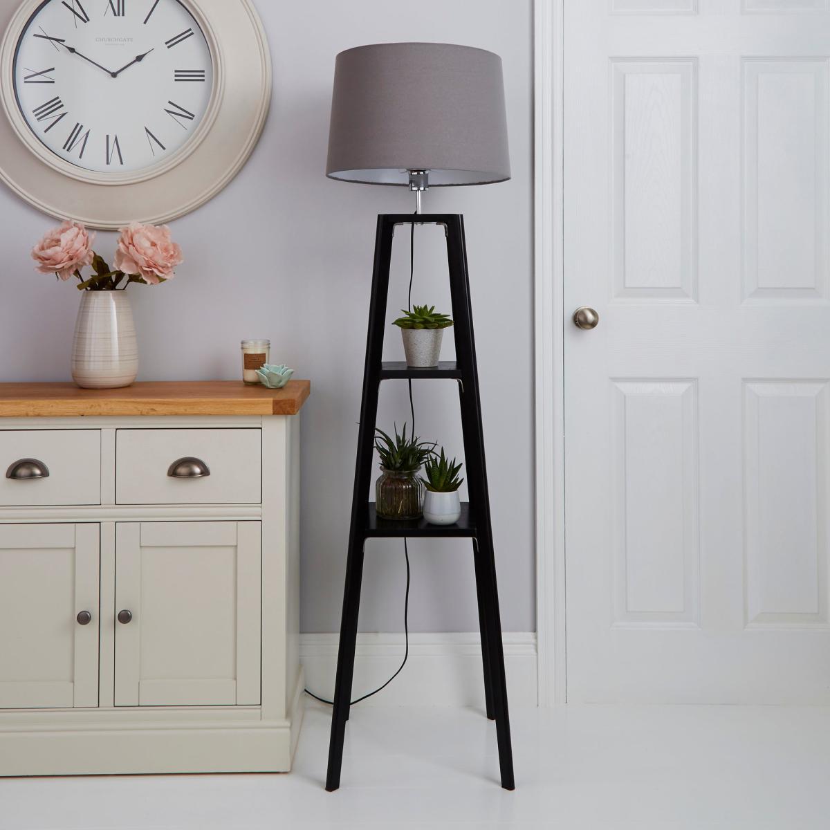Beaumont Wood Tripod Plant Black Floor Lamp Black – image 2