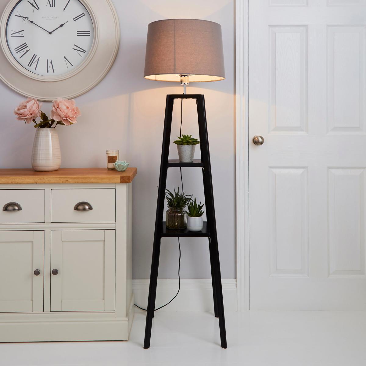 Beaumont Wood Tripod Plant Black Floor Lamp Black – image 1