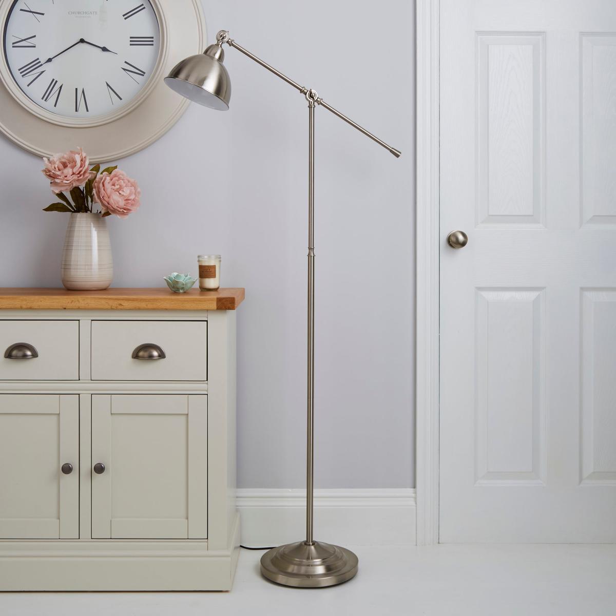 Lever Arm Satin Nickel Floor Lamp Silver – image 2