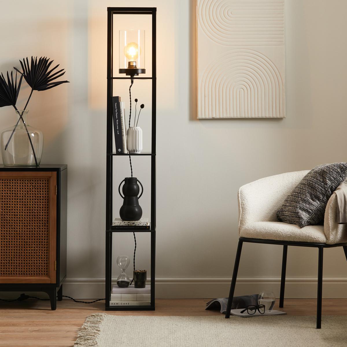 Keates Shelved Floor Lamp Black – image 1