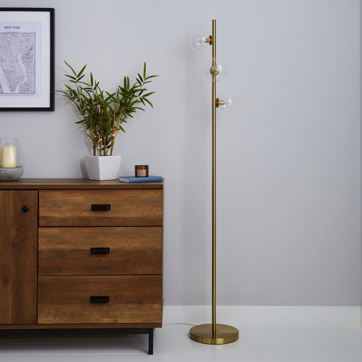 Nour Antique Brass and Glass Floor Lamp Gold – image 2