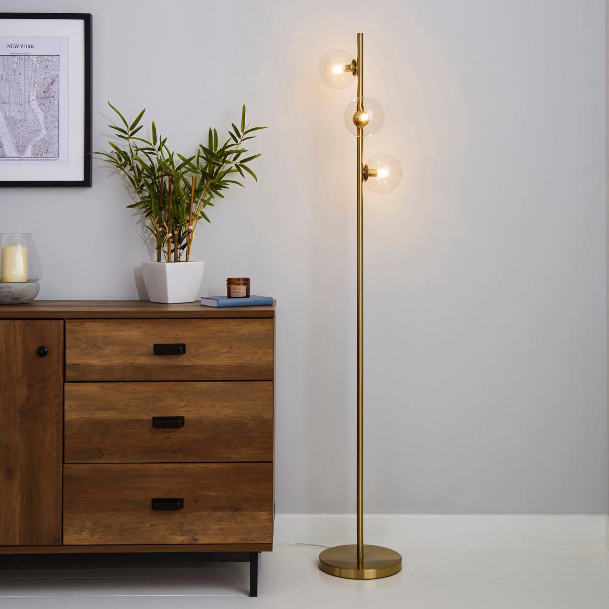 Nour Antique Brass and Glass Floor Lamp Gold – image 1