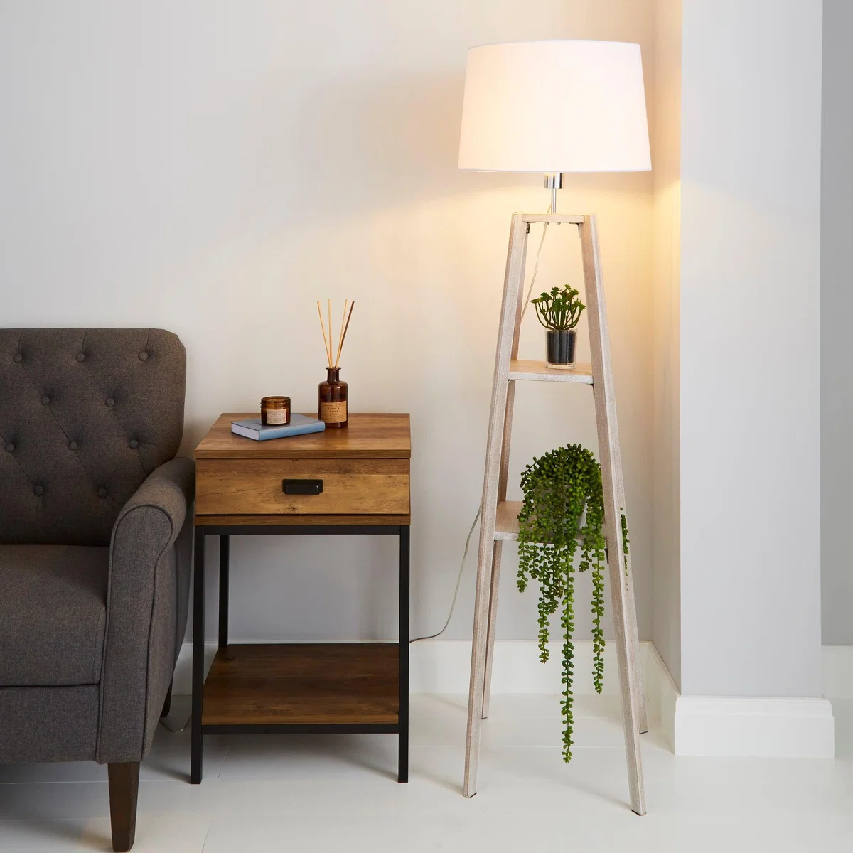 Beaumont Plant Stand Natural Wood Floor Lamp Brown – image 1