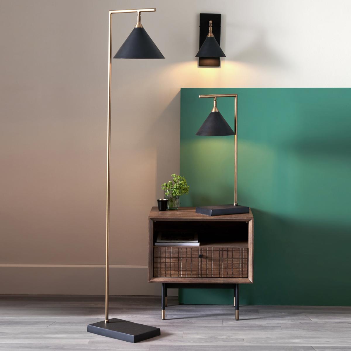 Zeta Matt Black and Antique Brass Floor Lamp Black – image 1