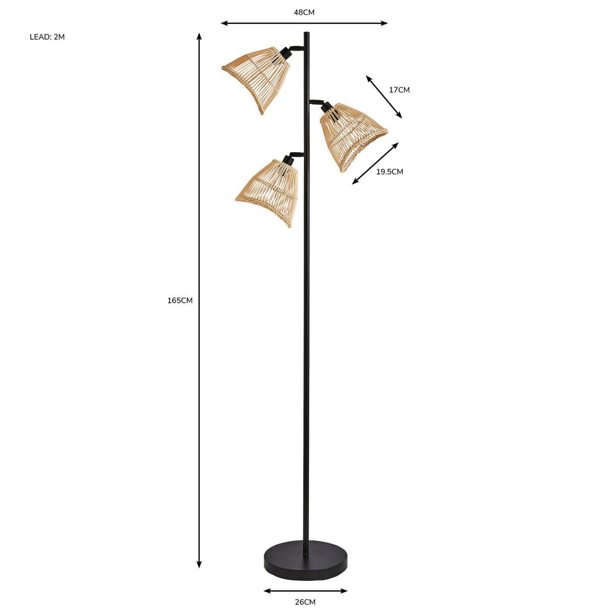 Elements Jaula 3 Light Rattan Floor Lamp Natural – image 6