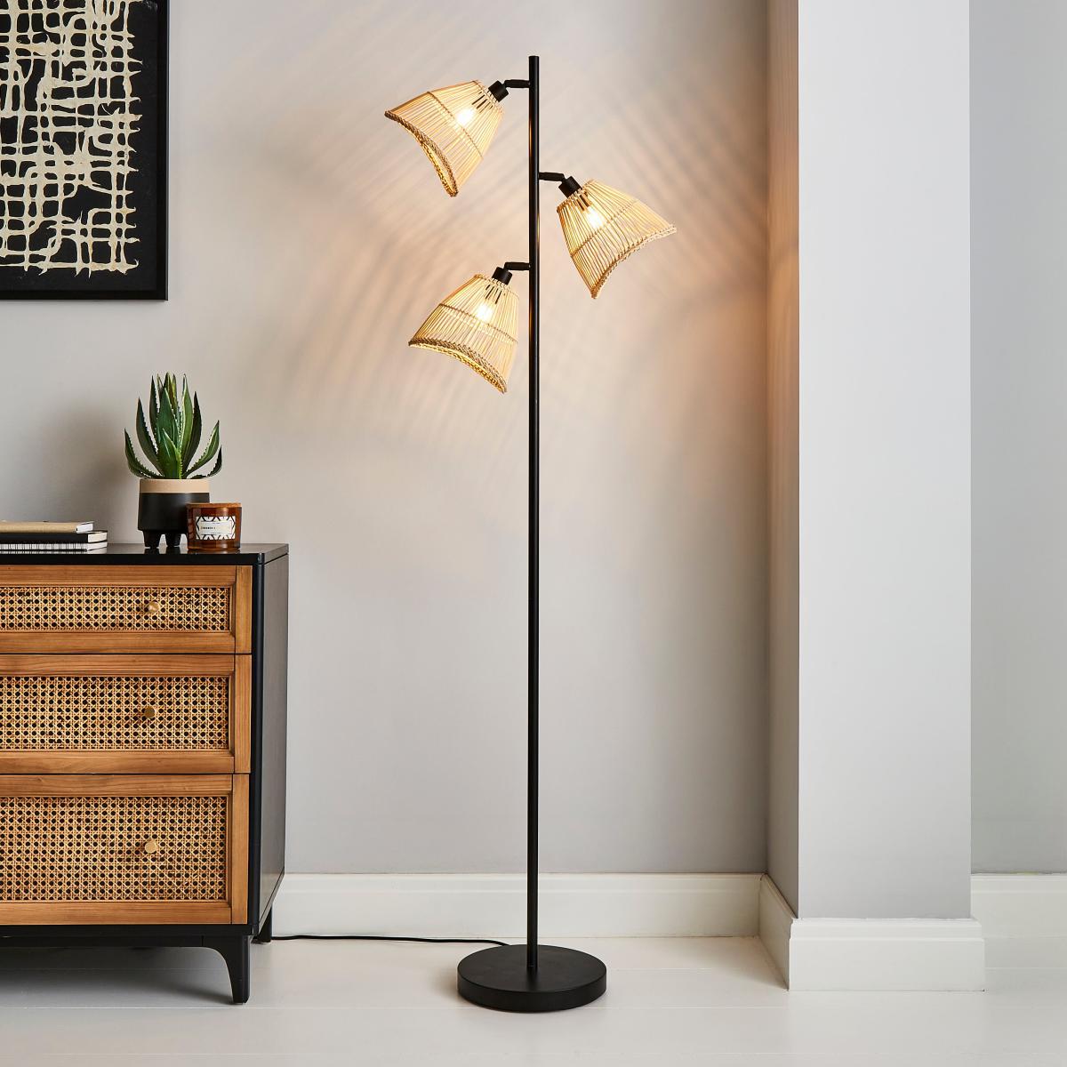 Elements Jaula 3 Light Rattan Floor Lamp Natural – image 1