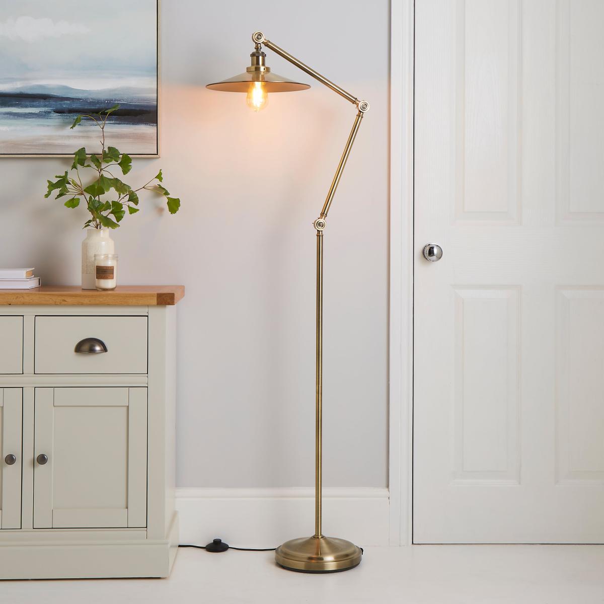Churchgate Langton Antique Brass Floor Lamp Gold – image 1