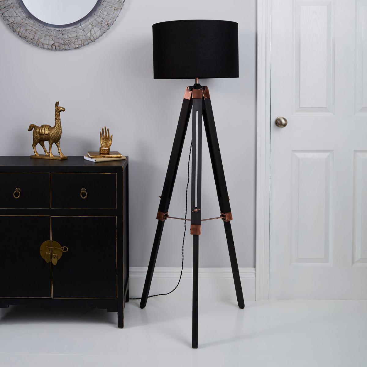 Trio Tripod Black and Copper Floor Lamp Black – image 2