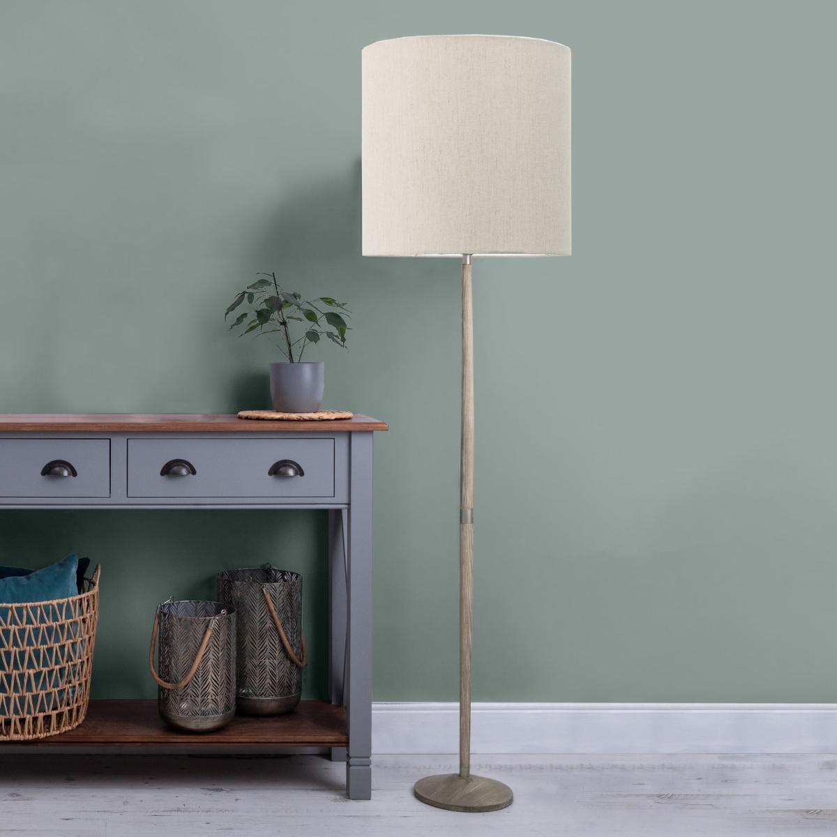 Solensis Floor Lamp with Plain Shade Linen (Cream) – image 1