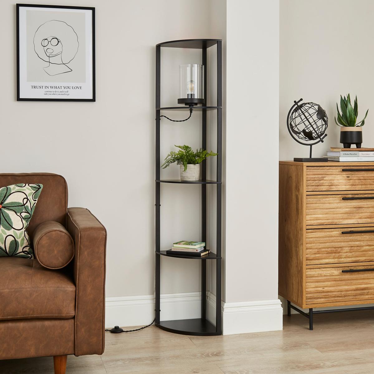 Keates Corner Shelved Floor Lamp Black – image 2
