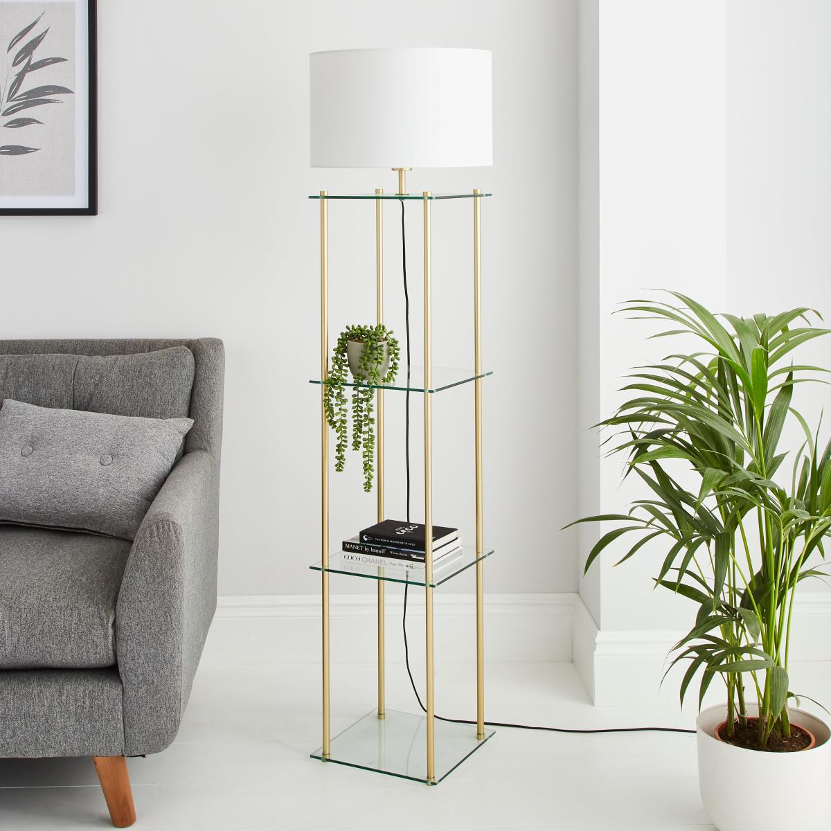 Wendell Glass Shelved Floor Lamp Gold – image 1