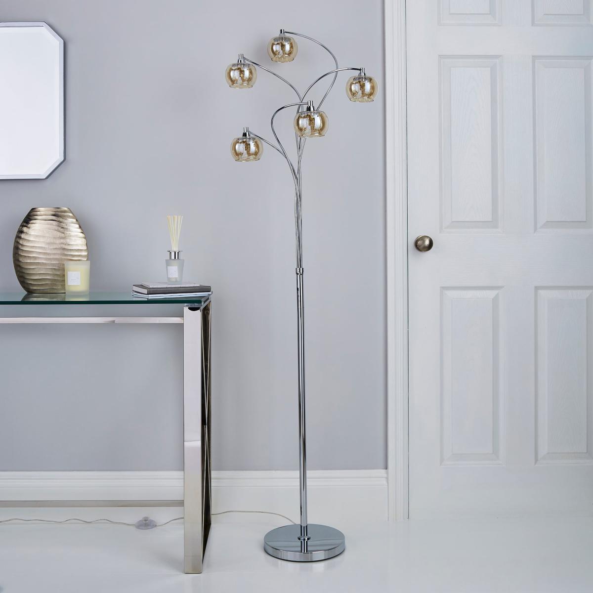 Seychelles 5 Light Smoked Glass Floor Lamp Chrome – image 2