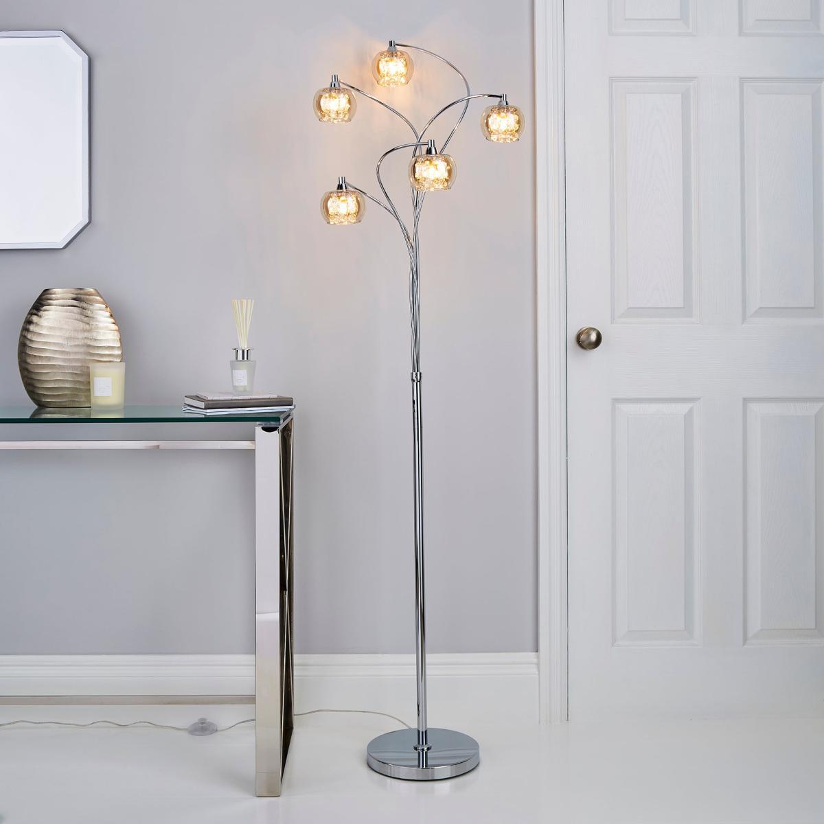 Seychelles 5 Light Smoked Glass Floor Lamp Chrome – image 1