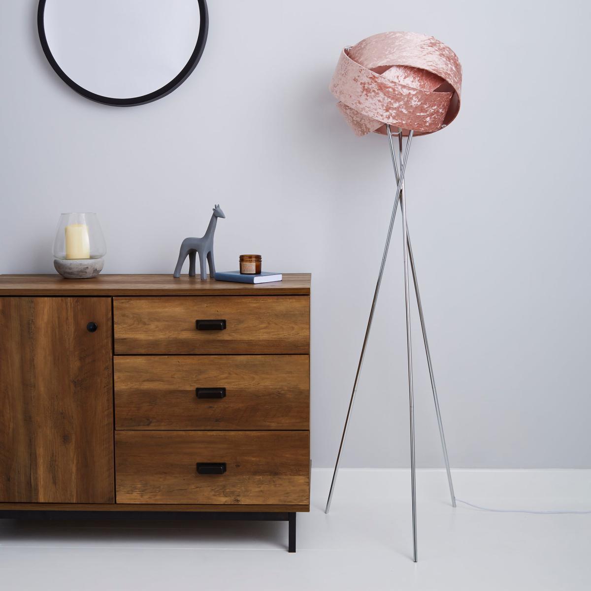 Harley Crushed Velvet Blush Floor Lamp Pink and Silver – image 2