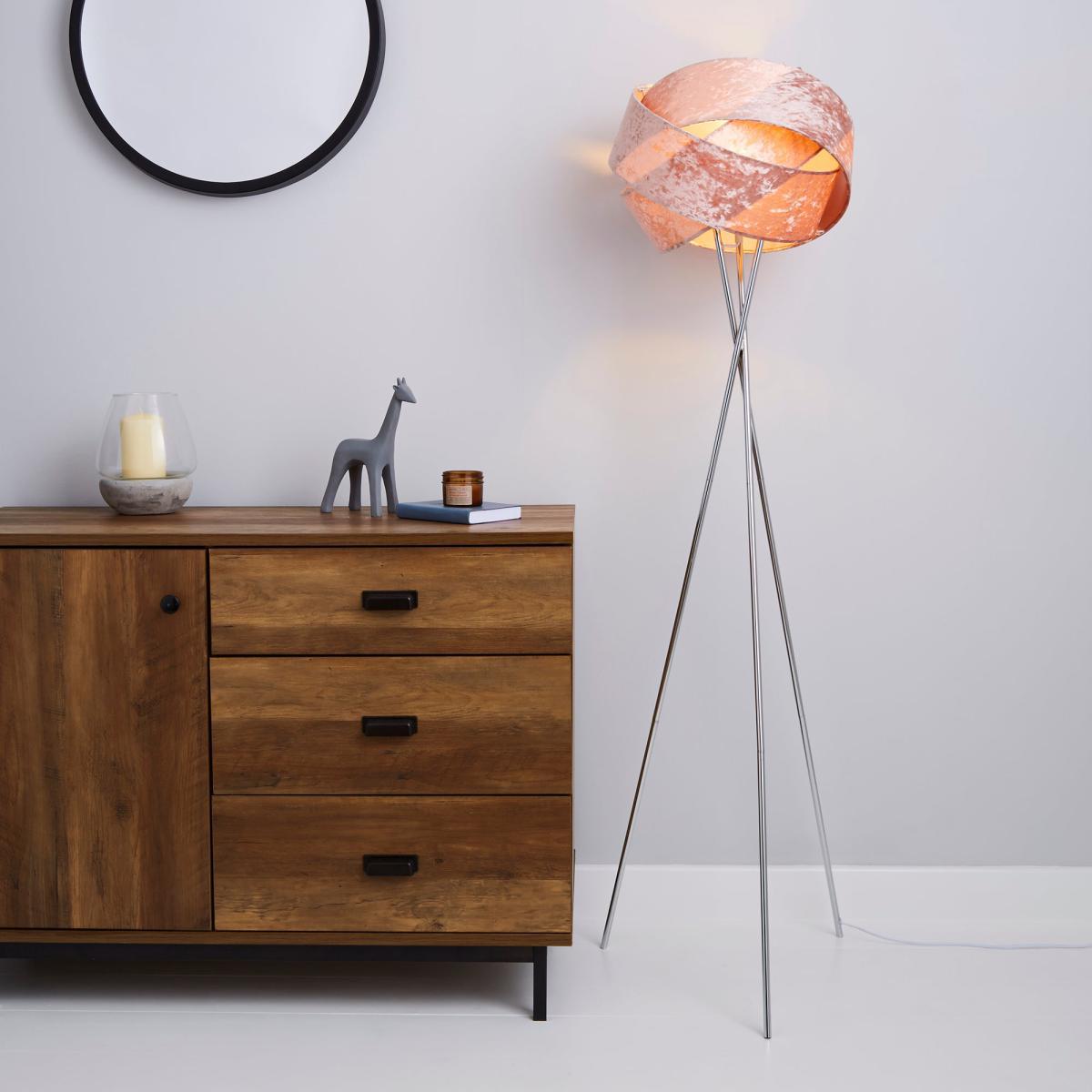 Harley Crushed Velvet Blush Floor Lamp Pink and Silver – image 1