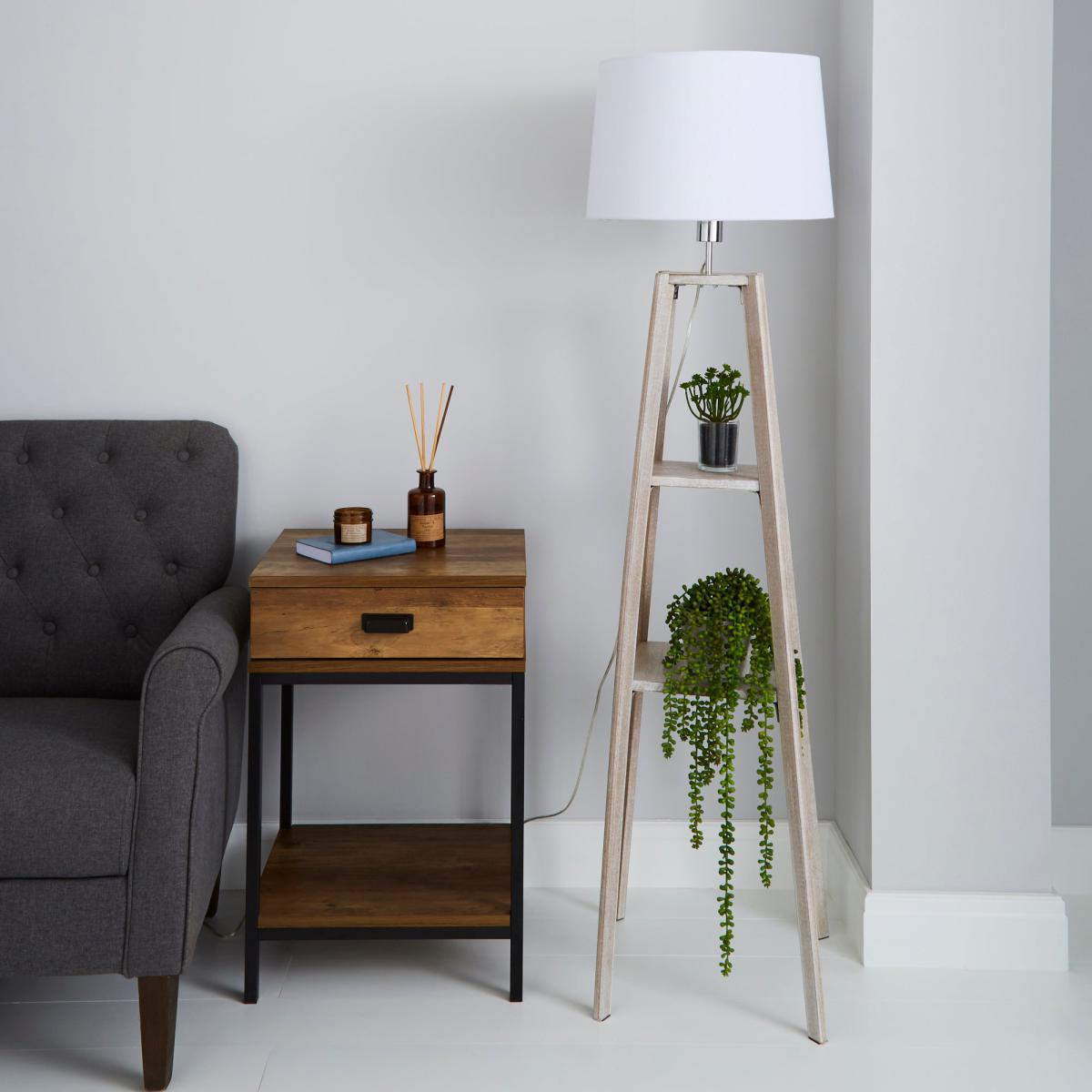 Beaumont Plant Stand Natural Wood Floor Lamp Grey – image 2