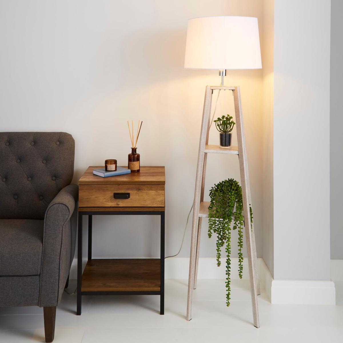 Beaumont Plant Stand Natural Wood Floor Lamp Grey – image 1