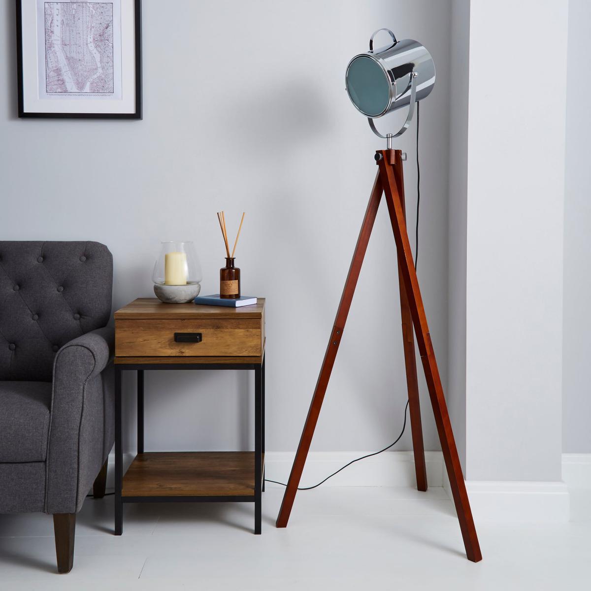 Carlton Camera Tripod Wood Floor Lamp Silver – image 2