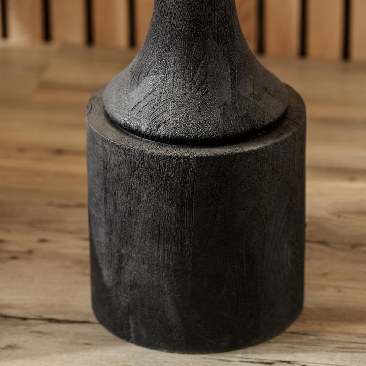 Marin Black Wood Tall Neck Floor Lamp with 45cm White Linen Drum Shade Black – image 2