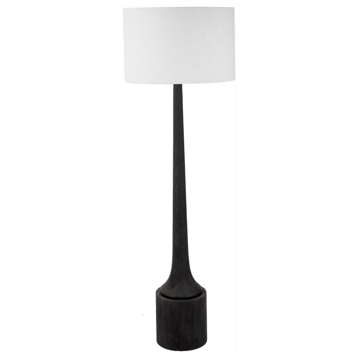 Marin Black Wood Tall Neck Floor Lamp with 45cm White Linen Drum Shade Black – image 3