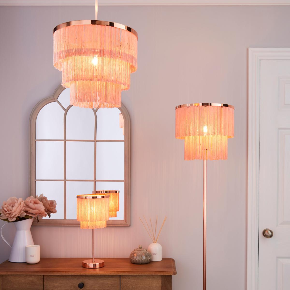 Jaz Fringe Pink Floor Lamp Pink – image 6