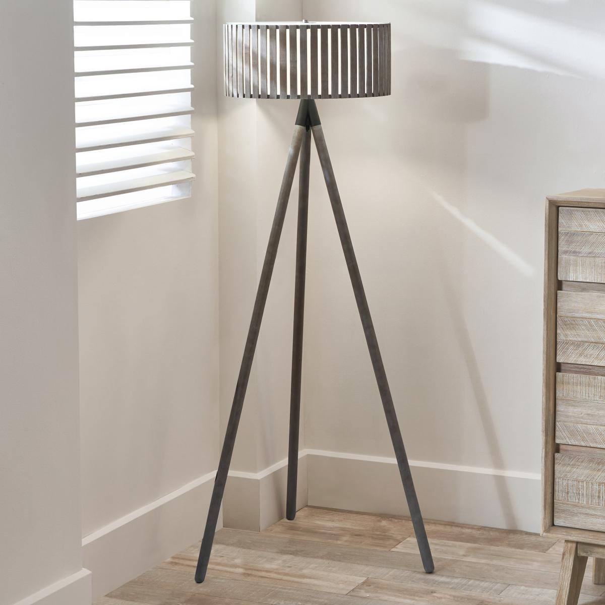 Rabanne Wooden Slat Tripod Floor Lamp Grey – image 1