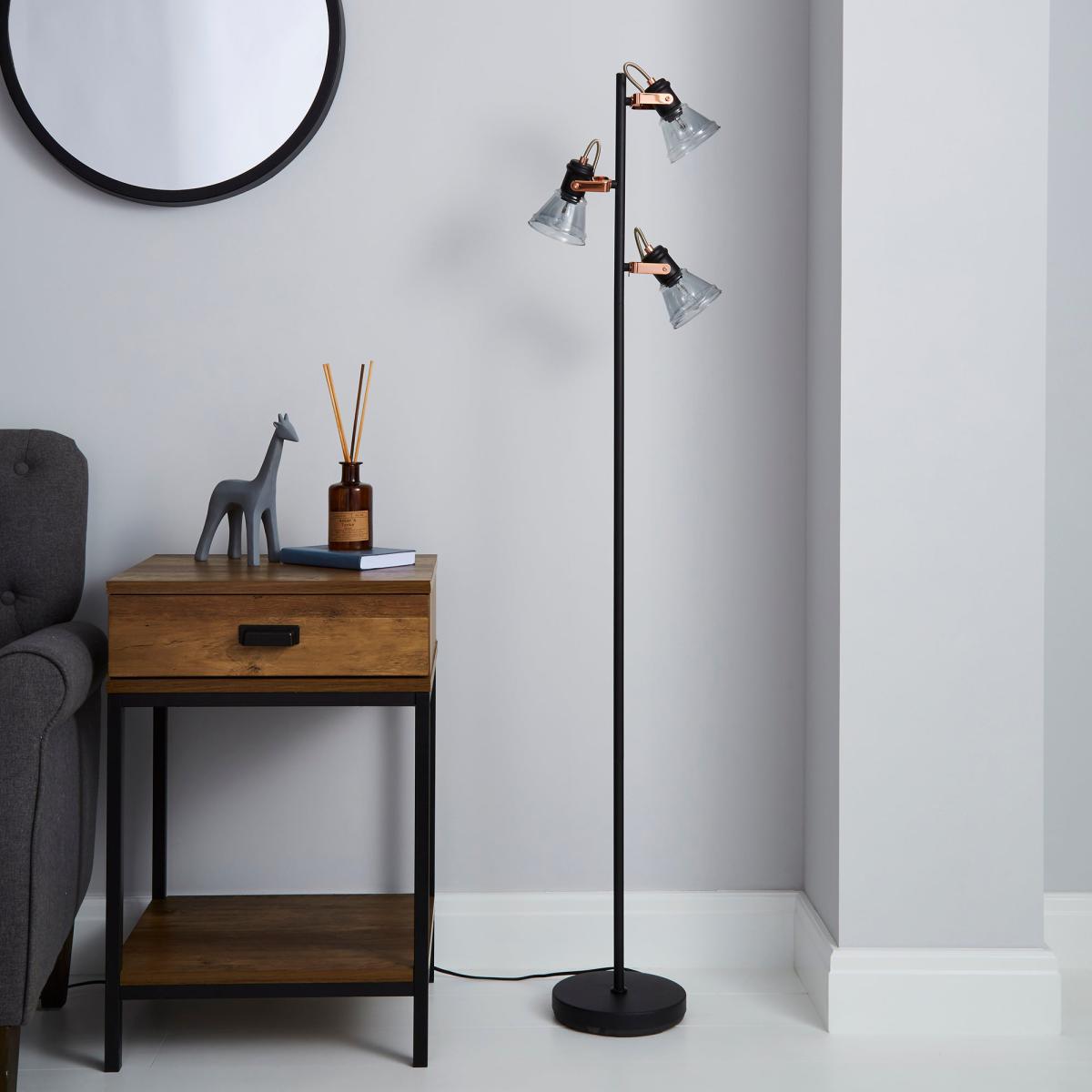 Milas 3 Light Black Industrial Floor Lamp Black – image 2