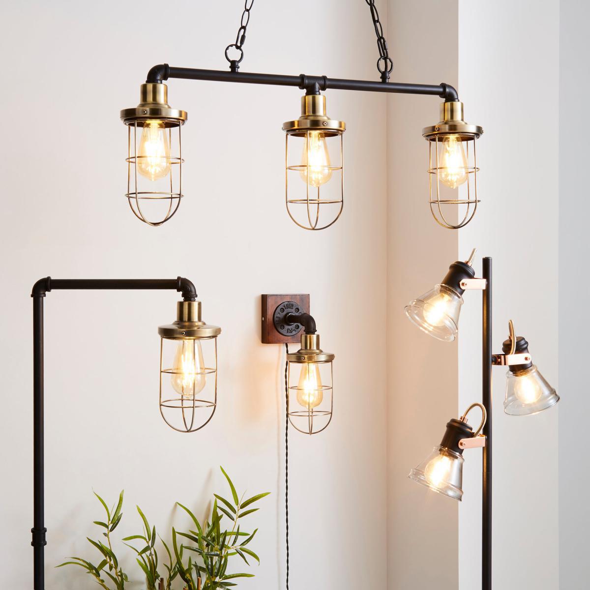 Milas 3 Light Black Industrial Floor Lamp Black – image 5