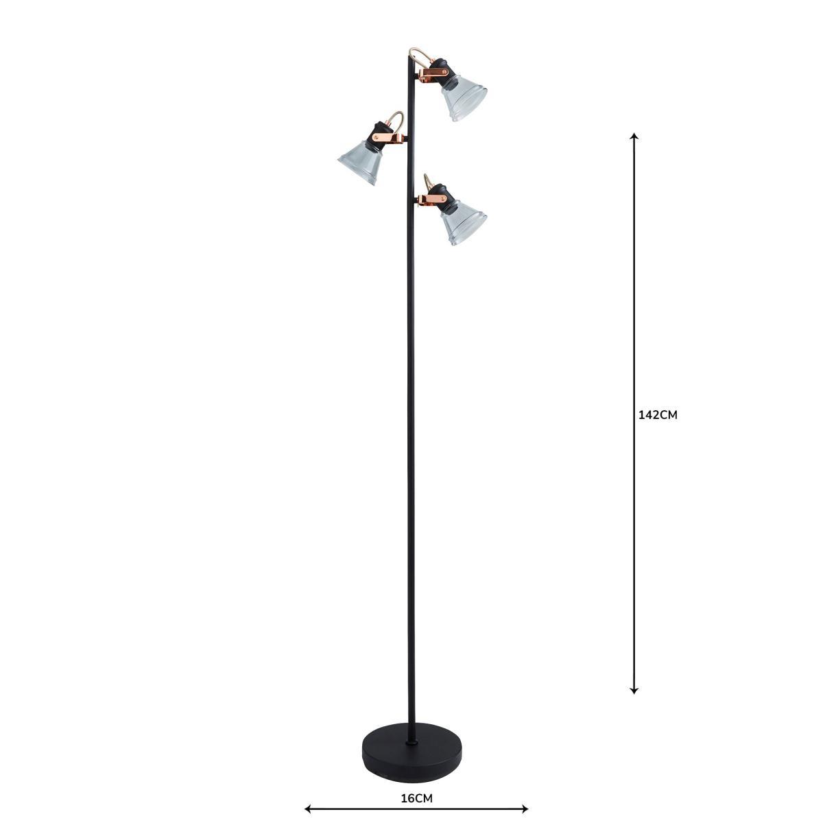 Milas 3 Light Black Industrial Floor Lamp Black – image 7