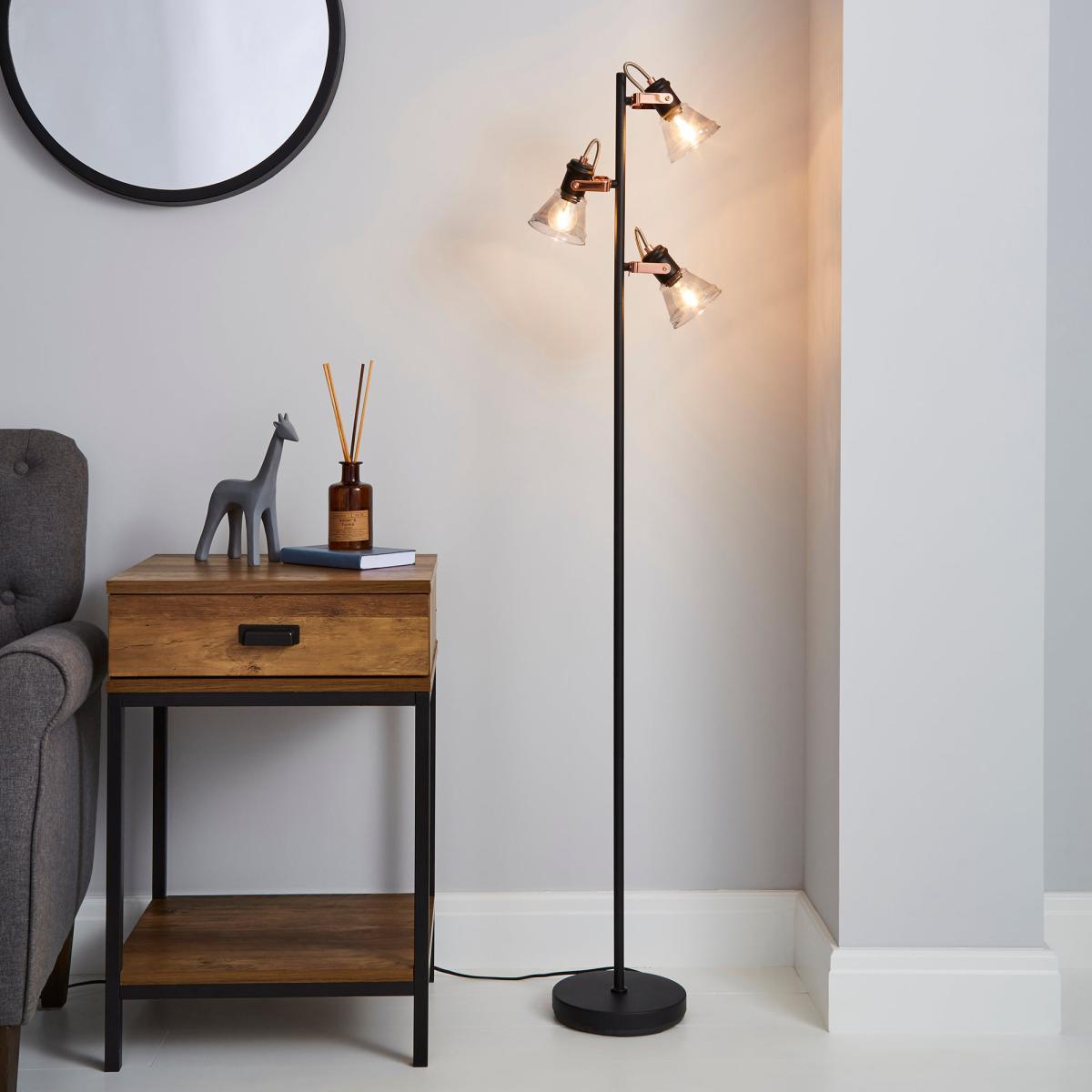 Milas 3 Light Black Industrial Floor Lamp Black – image 1