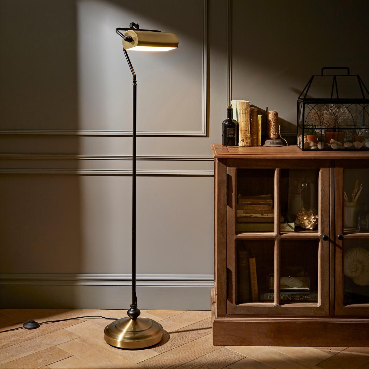 Natural History Museum Banker Floor Lamp Antique Brass – image 1