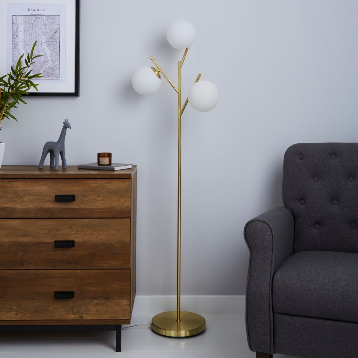 Eniola Frosted White Glass Ball Gold Floor Lamp Gold – image 2