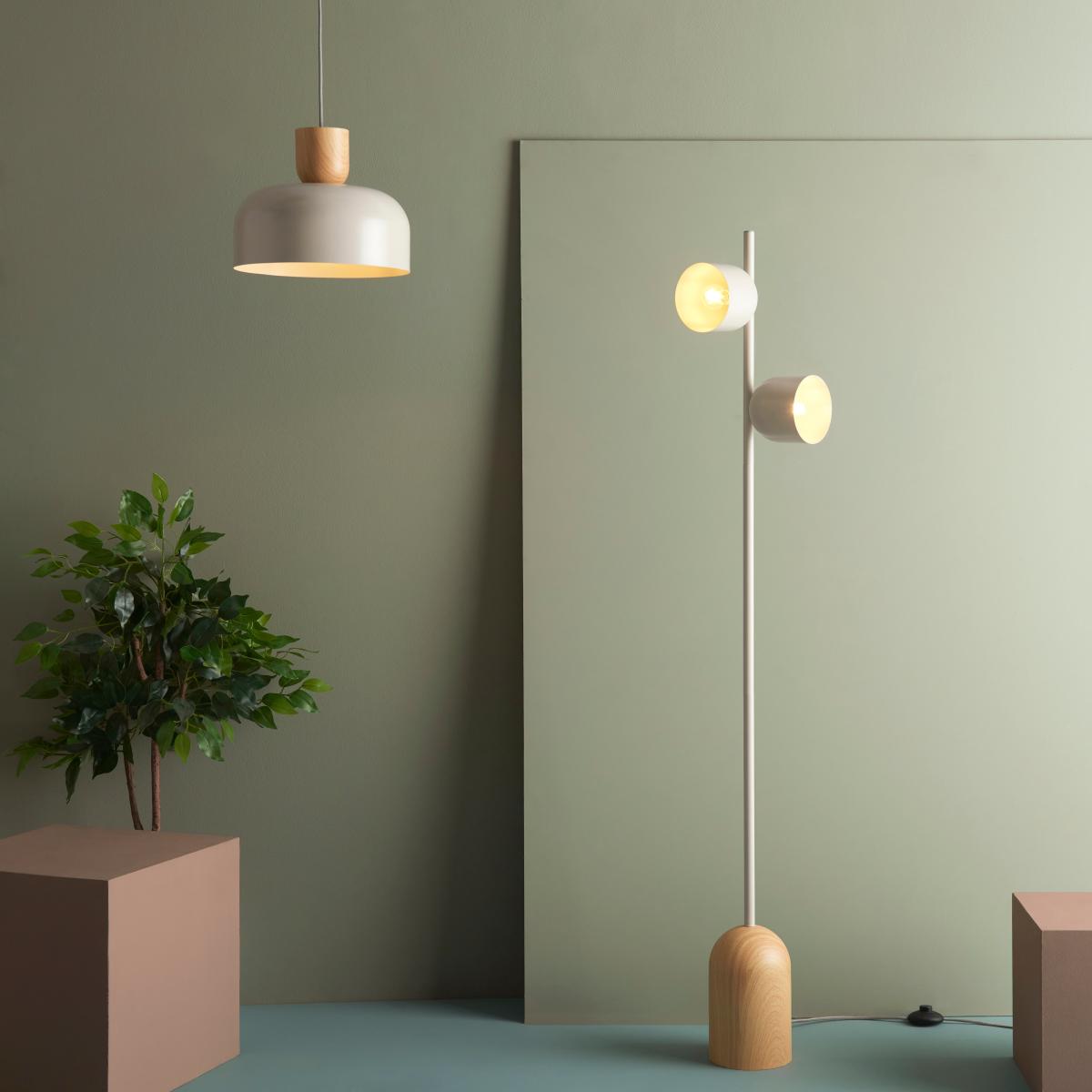 Copenhagen 2 Light Wood and Metal Floor Lamp Grey – image 6