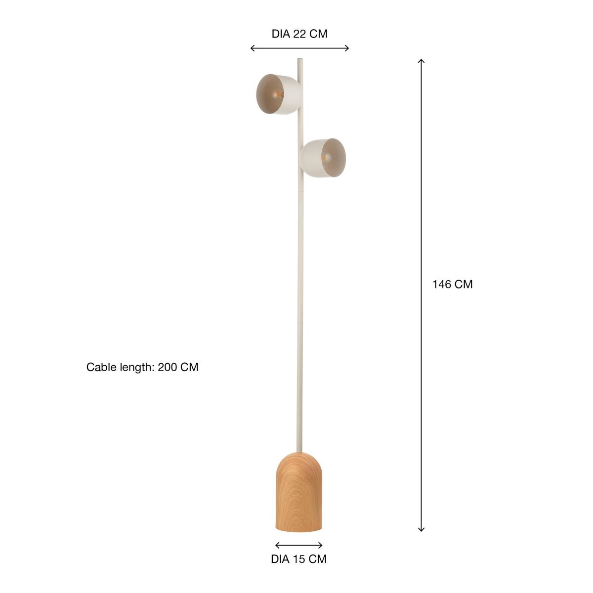 Copenhagen 2 Light Wood and Metal Floor Lamp Grey – image 7