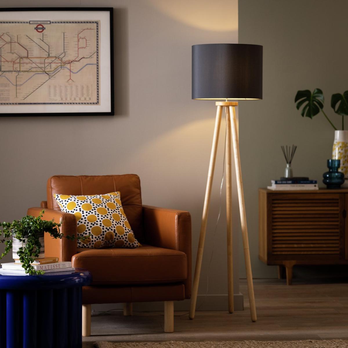 Habitat Wooden Tripod Floor Lamp - Wood and Grey – image 2