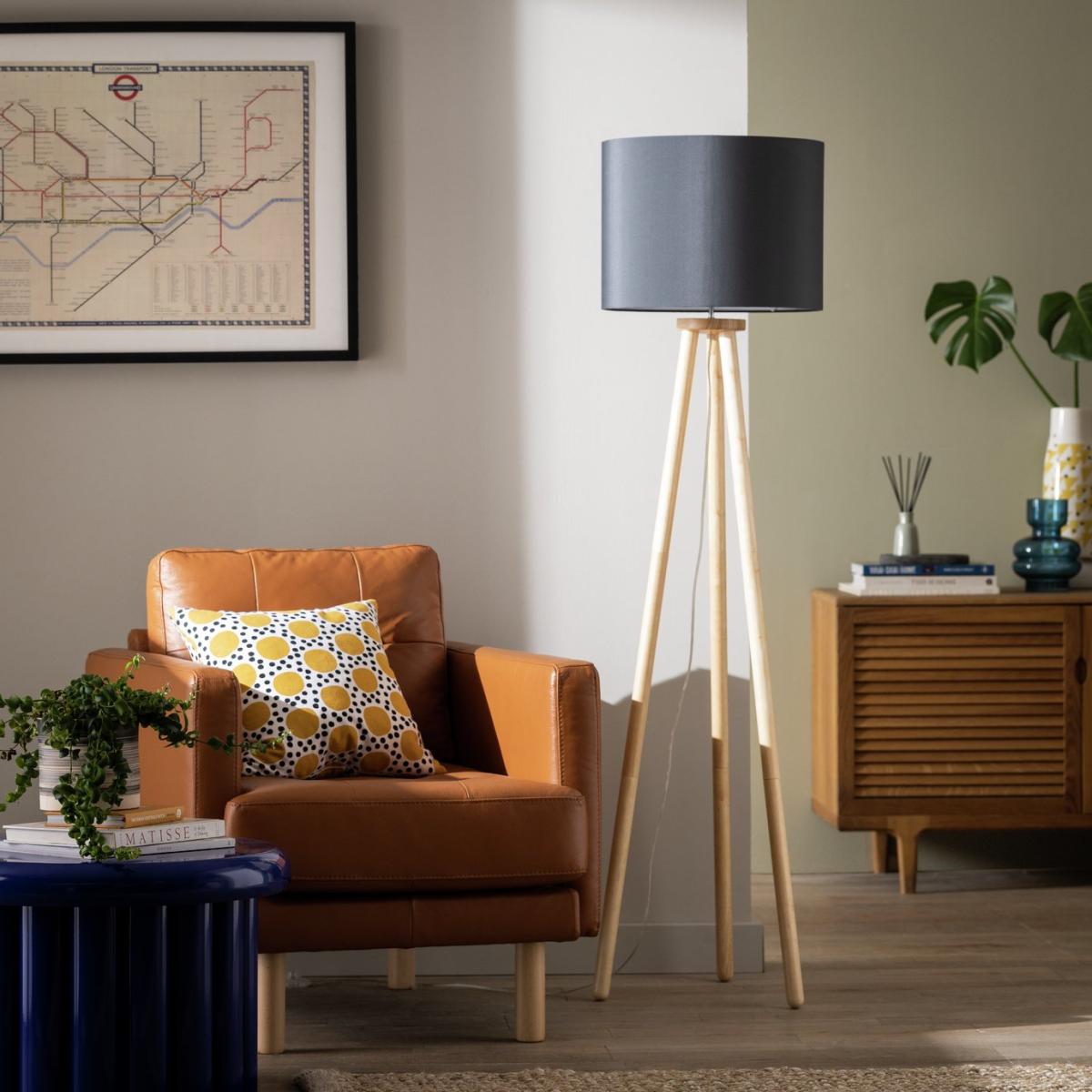 Habitat Wooden Tripod Floor Lamp - Wood and Grey – image 1