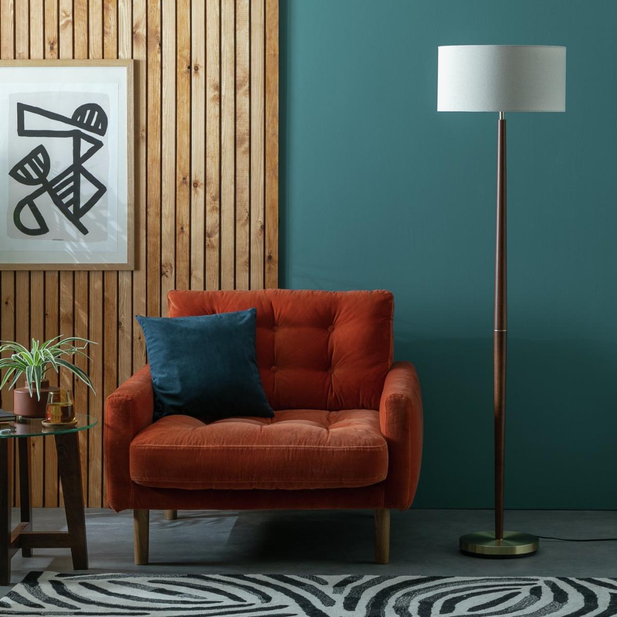Habitat Wooden and Brass Stick Floor Lamp - Off White – image 1