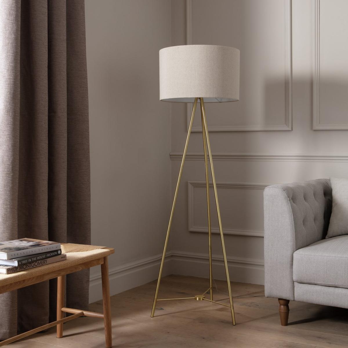 Habitat Brushed Tripod Floor Lamp - Brass & Natural – image 2