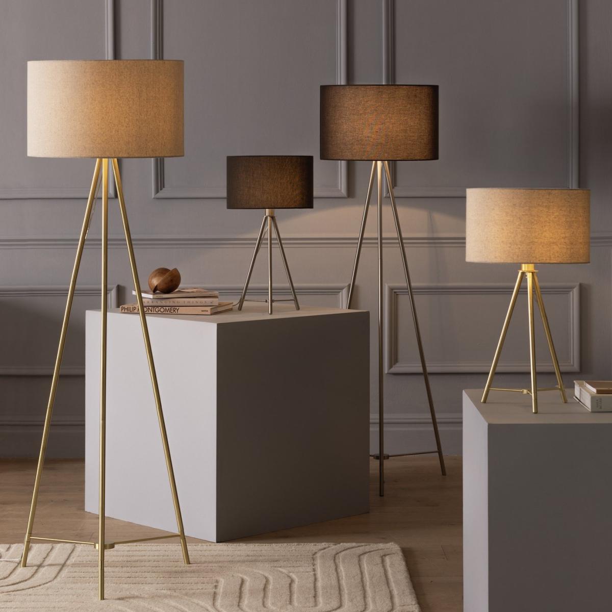 Habitat Brushed Tripod Floor Lamp - Brass & Natural – image 6