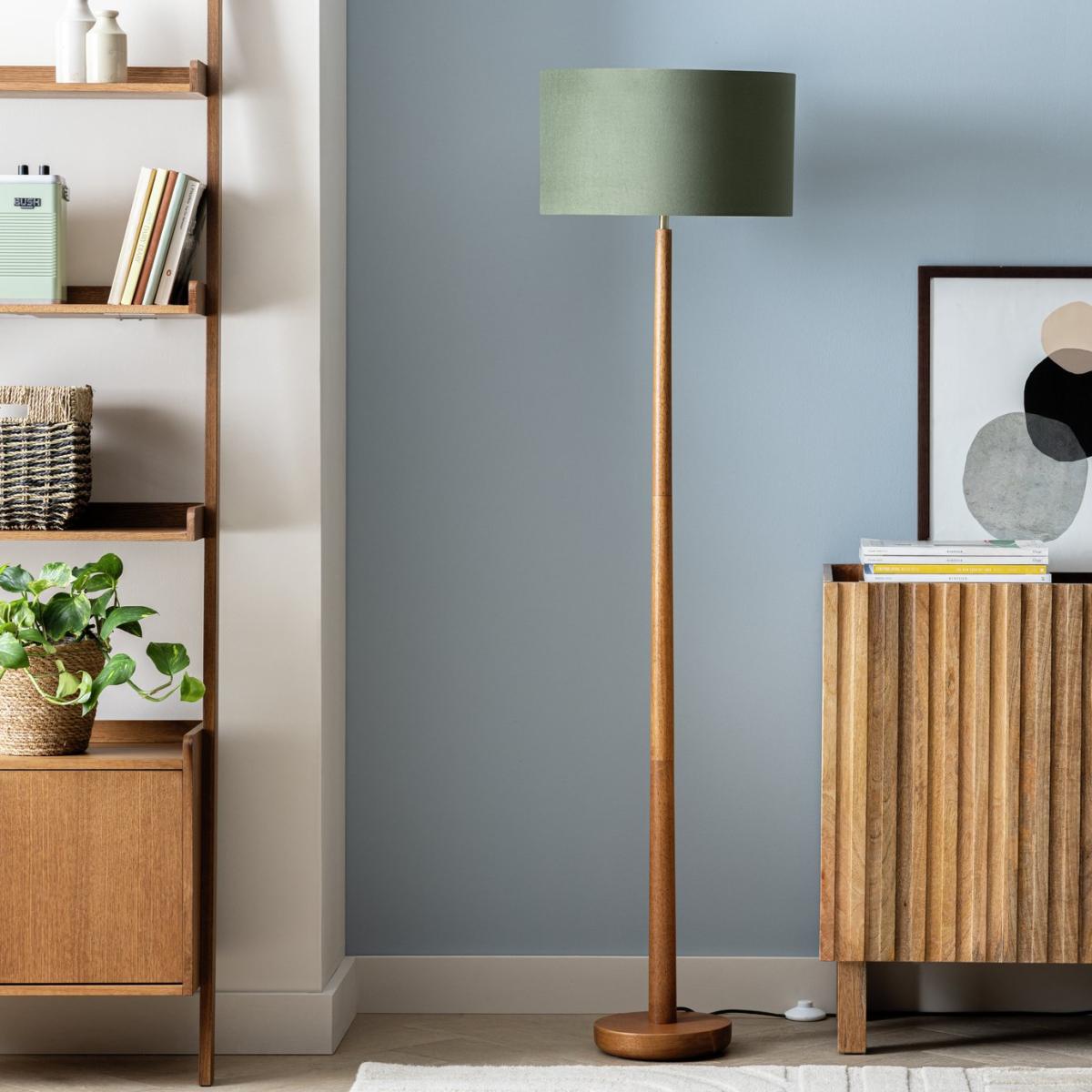 Habitat Tapered and Velvet Stick Floor Lamp - Green & Wood – image 1
