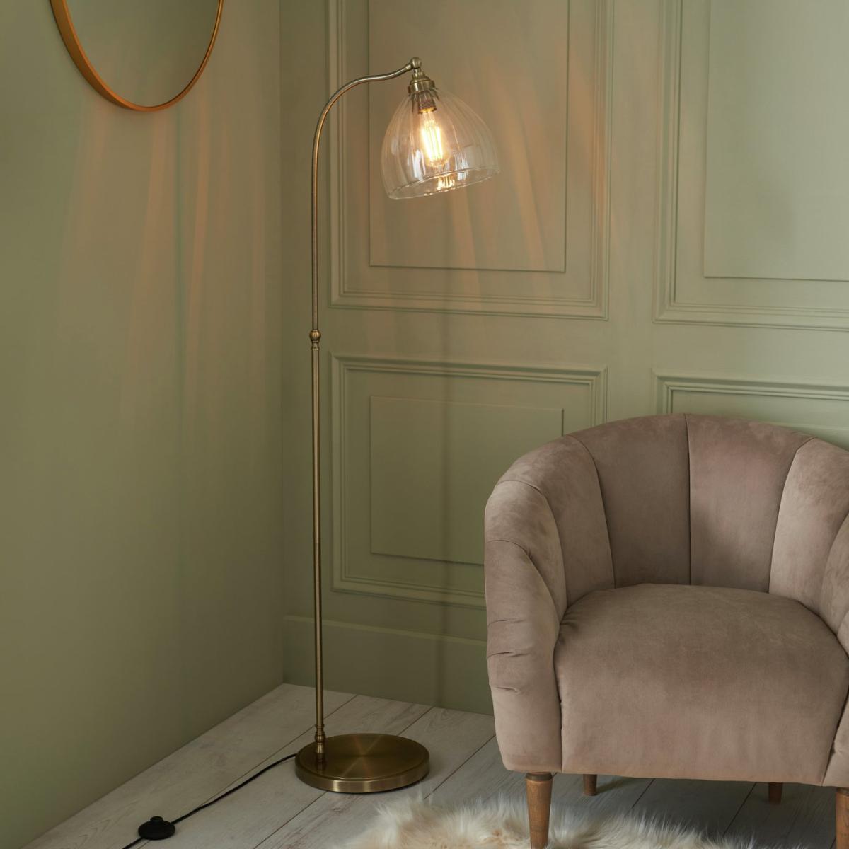 Shore Light Quill Glass Arc Floor Lamp - Antique Brass – image 2