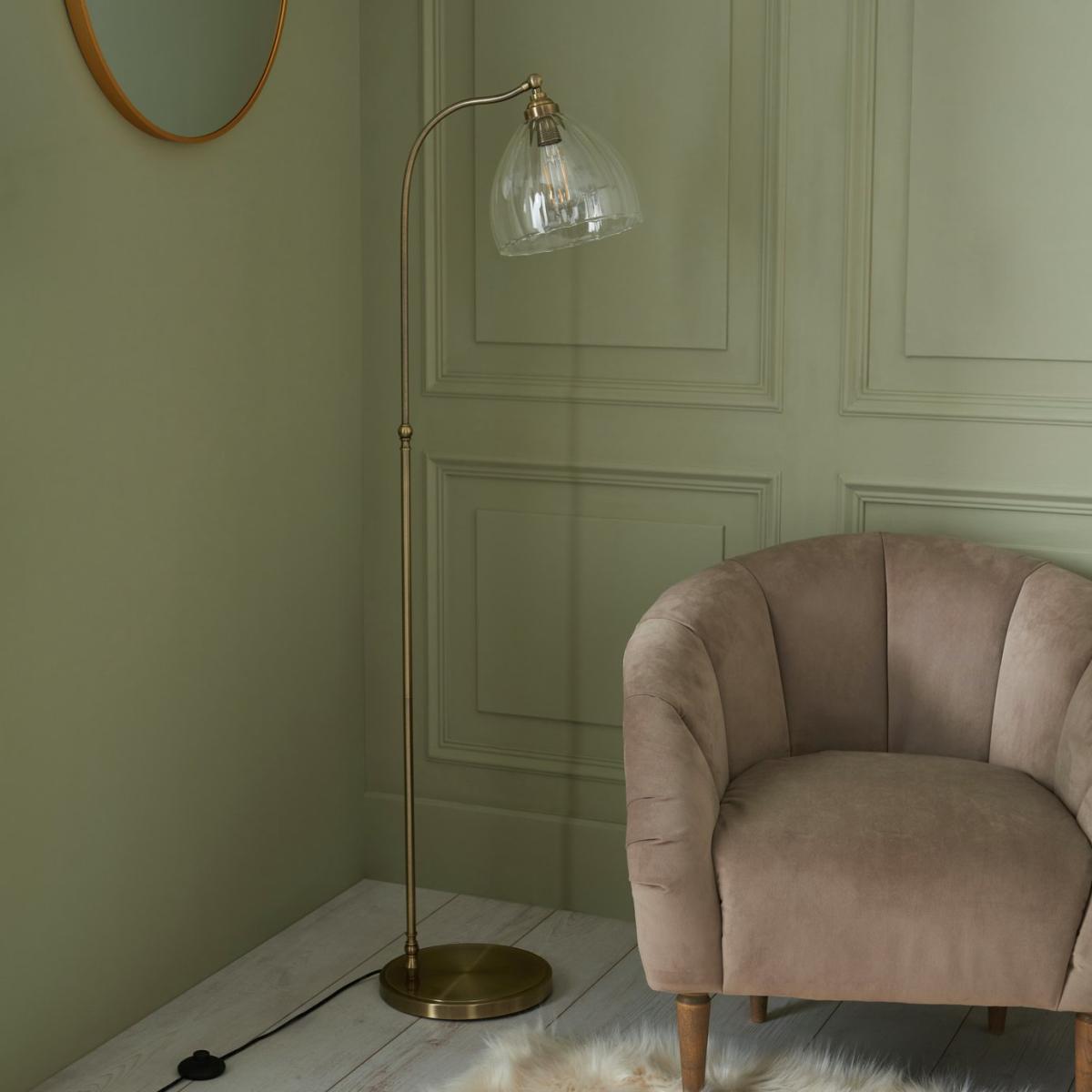 Shore Light Quill Glass Arc Floor Lamp - Antique Brass – image 1