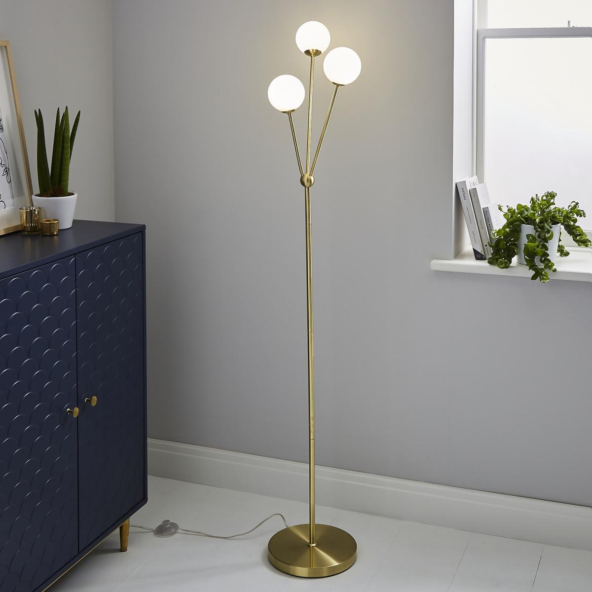 Orb 3 Light Floor Lamp - Brass & Opal – image 1
