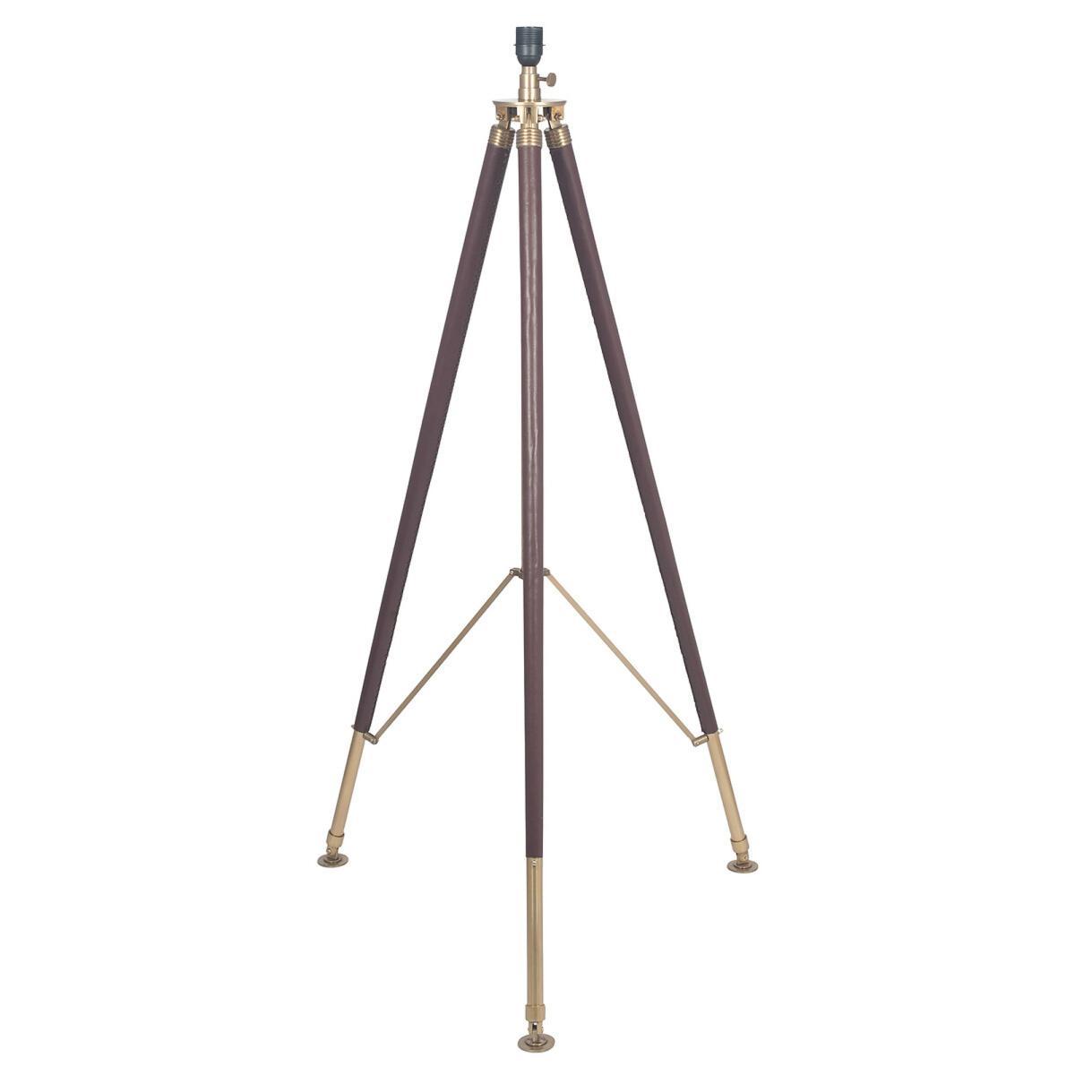 Tan Leather and Antique Brass Tripod Floor Lamp – image 2
