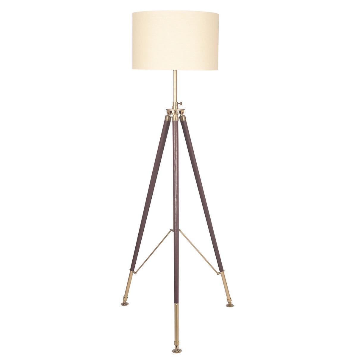 Tan Leather and Antique Brass Tripod Floor Lamp – image 3