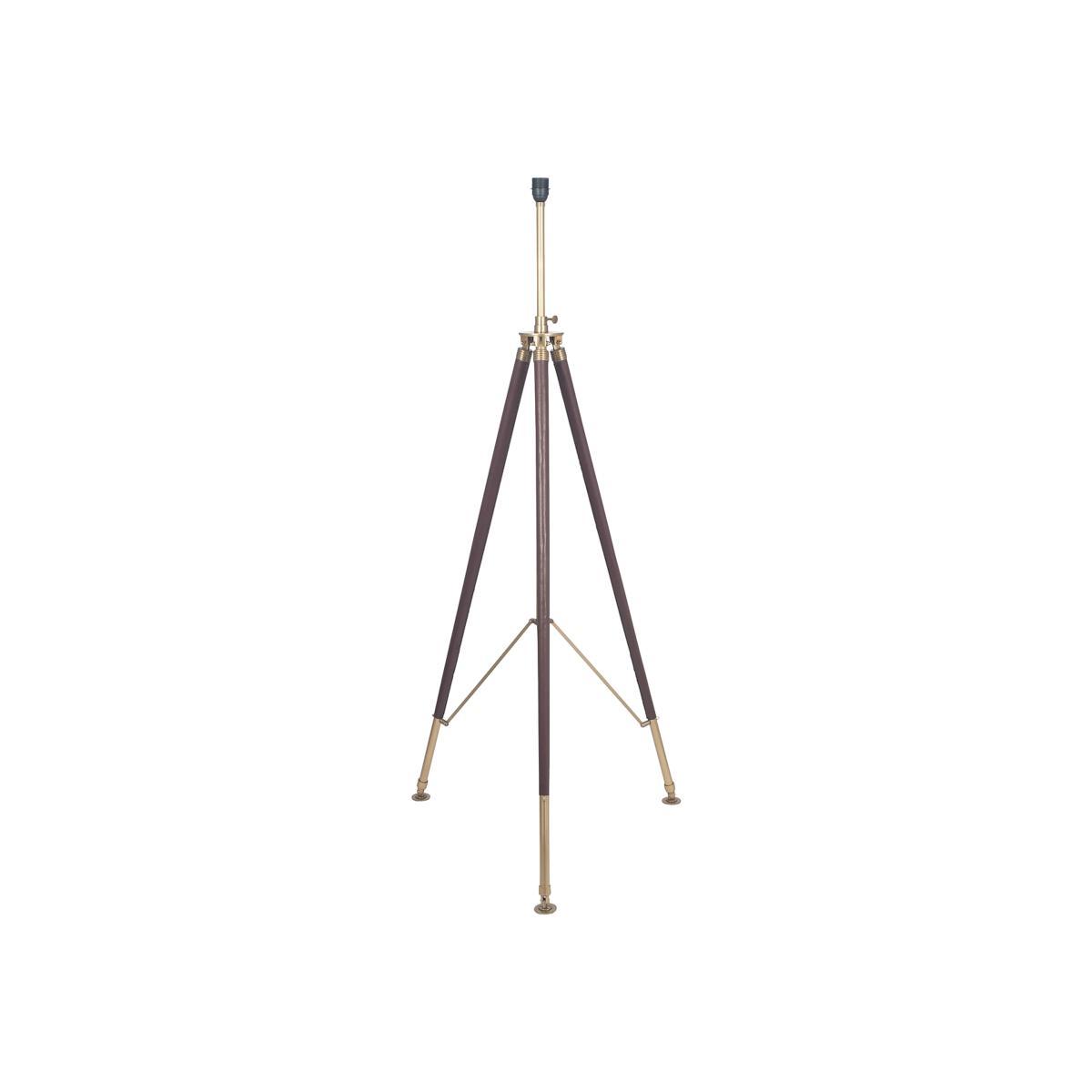 Tan Leather and Antique Brass Tripod Floor Lamp – image 1