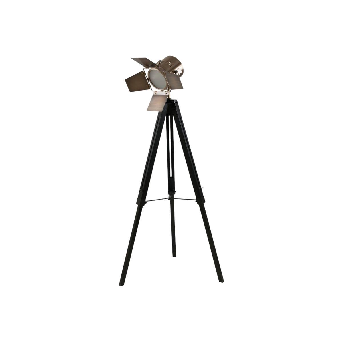 139cm Black Wood and Antique Brass Film Style Tripod Floor Lamp – image 1